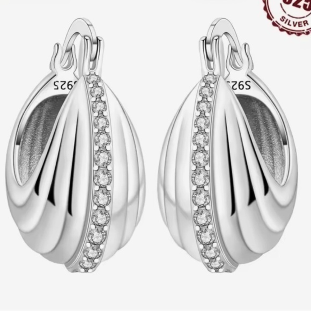 New .925 Crystal Accented Chunky Hoops